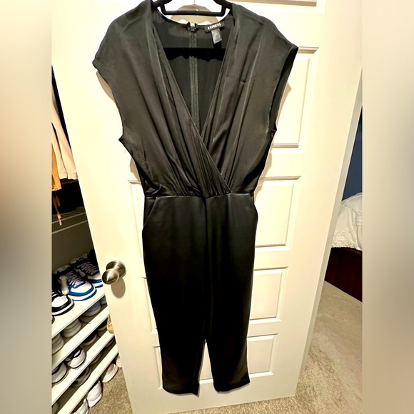 Black Silk and Leather Jumpsuit: Express Women’s Size Medium - Picture 1 of 3